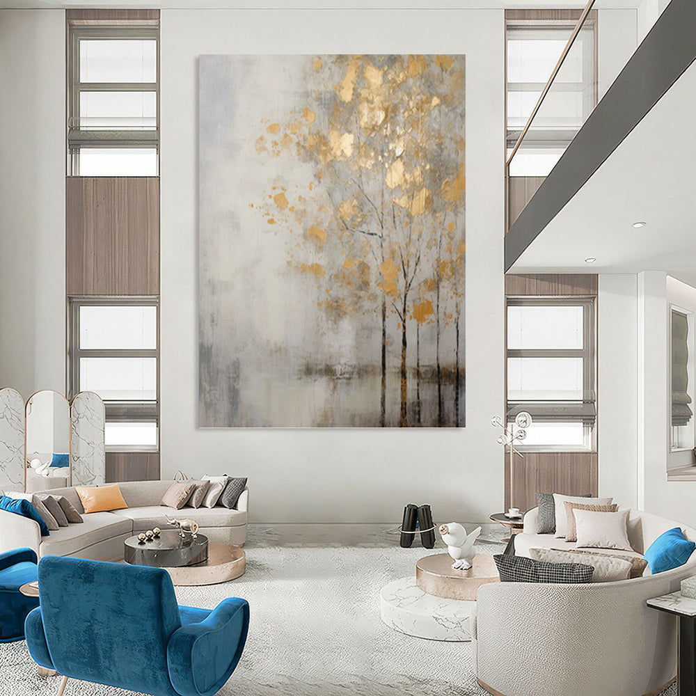 “Golden Tree Silhouette” - Abstract Landscape Painting On Canvas PT1055