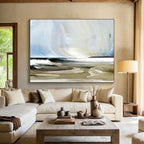 “Coastal Scene with Blue, Beige, and White” - Abstract Seascape Painting On Canvas PT116