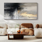 Gray, Gold, Black, and White, "Mystic Dusk" – Abstract Landscape Painting On Canvas PS1018