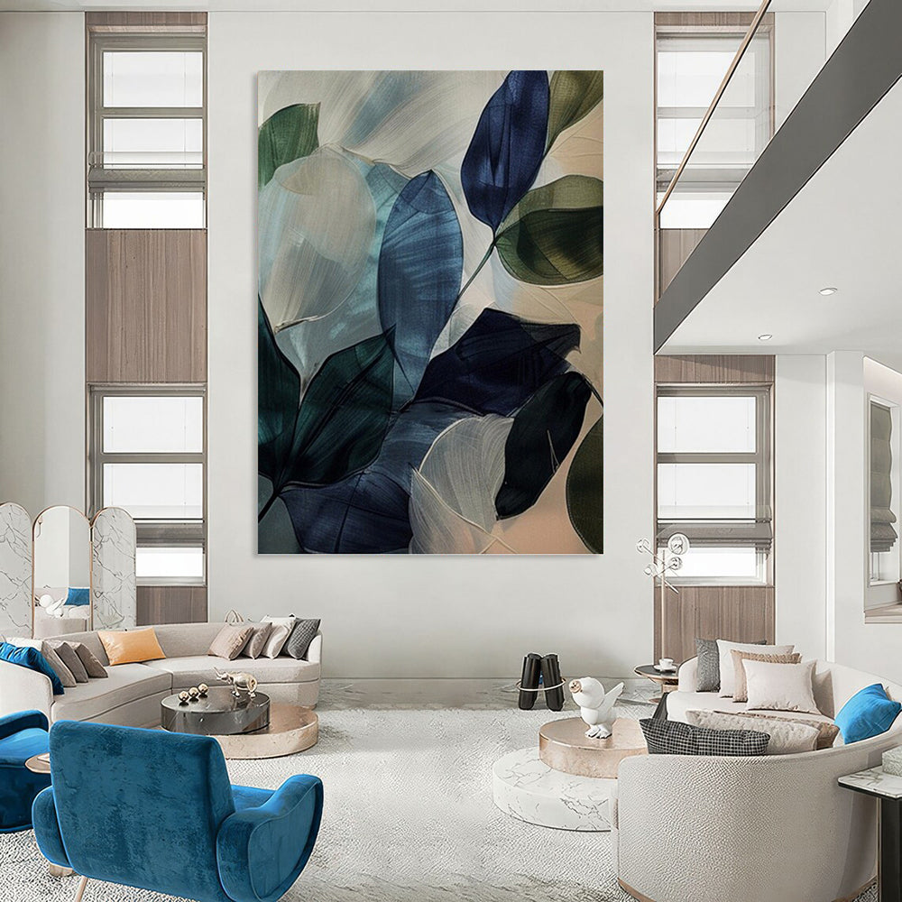 “Translucent Leaves: Blue - Green Botanical Art” - Delicate Nature Painting On Canvas PT0972