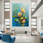 “Colorful Water Lilies” - Impasto Floral Painting On Canvas PT2240