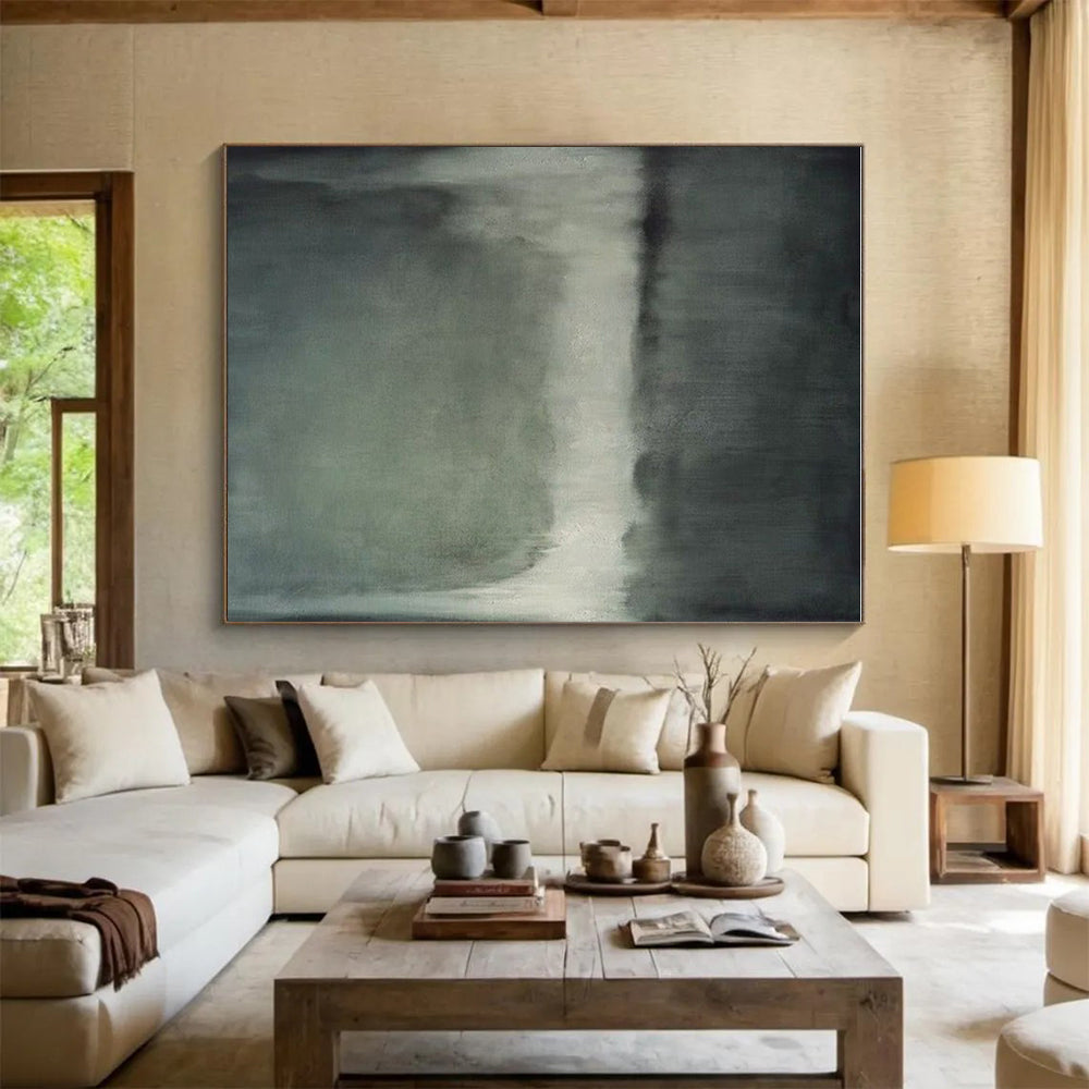 “Gray Gradient Calm” - Gray, White Abstract Subtle Painting On Canvas PS0630