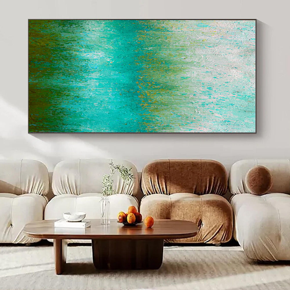 Gradient Green and Blue Textured Field - Impasto Landscape - like Painting On Canvas PS1235