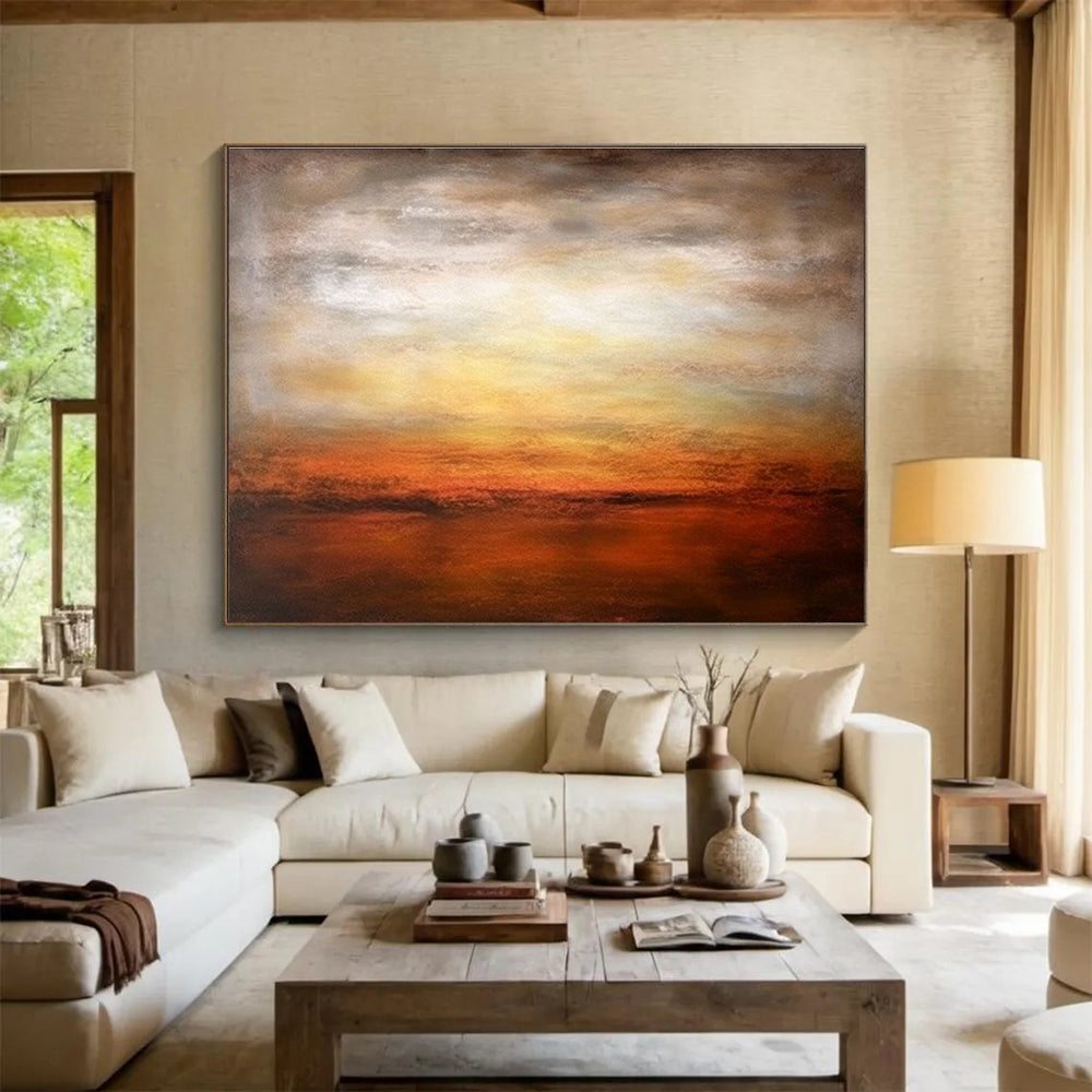 Warm Sunset Horizon - Gradient Landscape Painting On Canvas DKS343