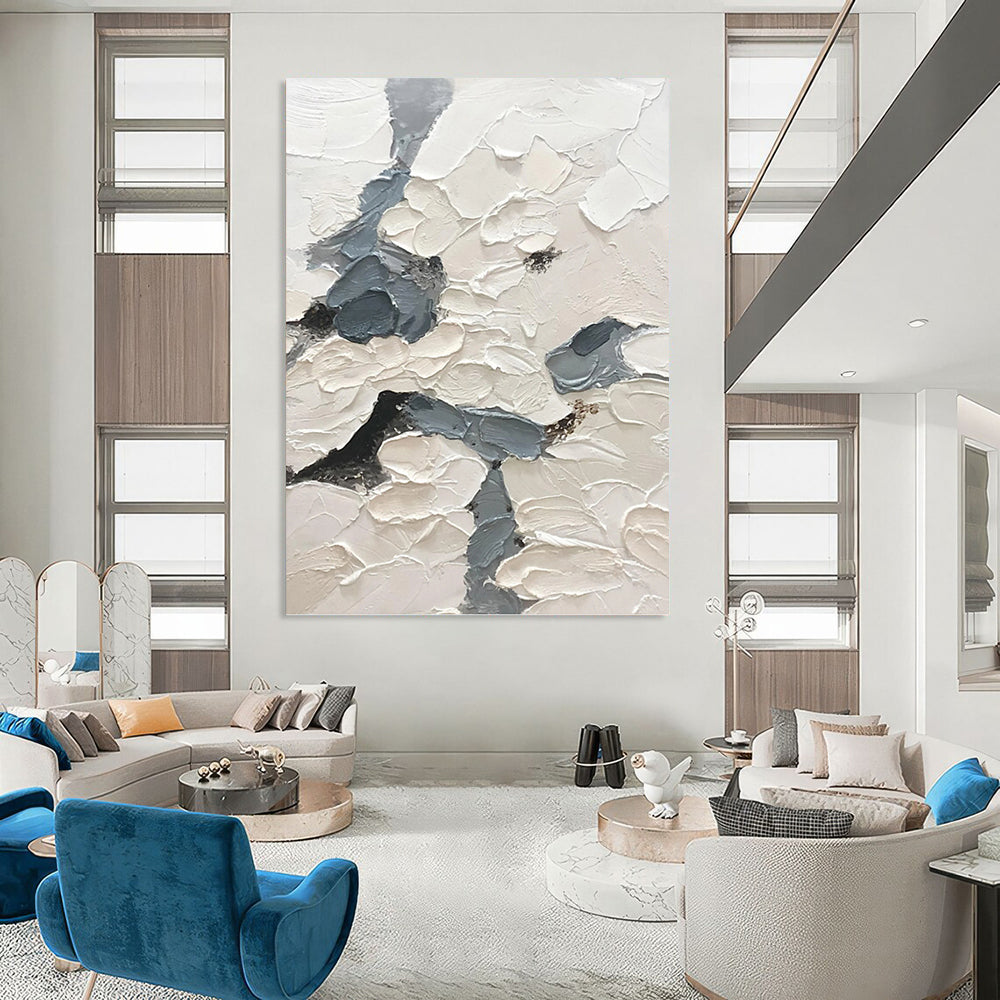 “White - Grey Textured Abstraction” - Impasto Abstract Painting On Canvas PT1165