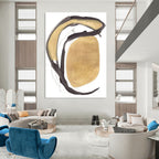 “Gold & Black Curved Forms” - Metallic Hues with Fluid Lines Painting On Canvas DS223
