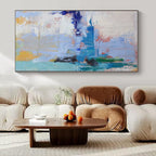 Blue, Green, Yellow, White with Playful Strokes "Seaside Crayon" Abstract Painting On Canvas PS1386