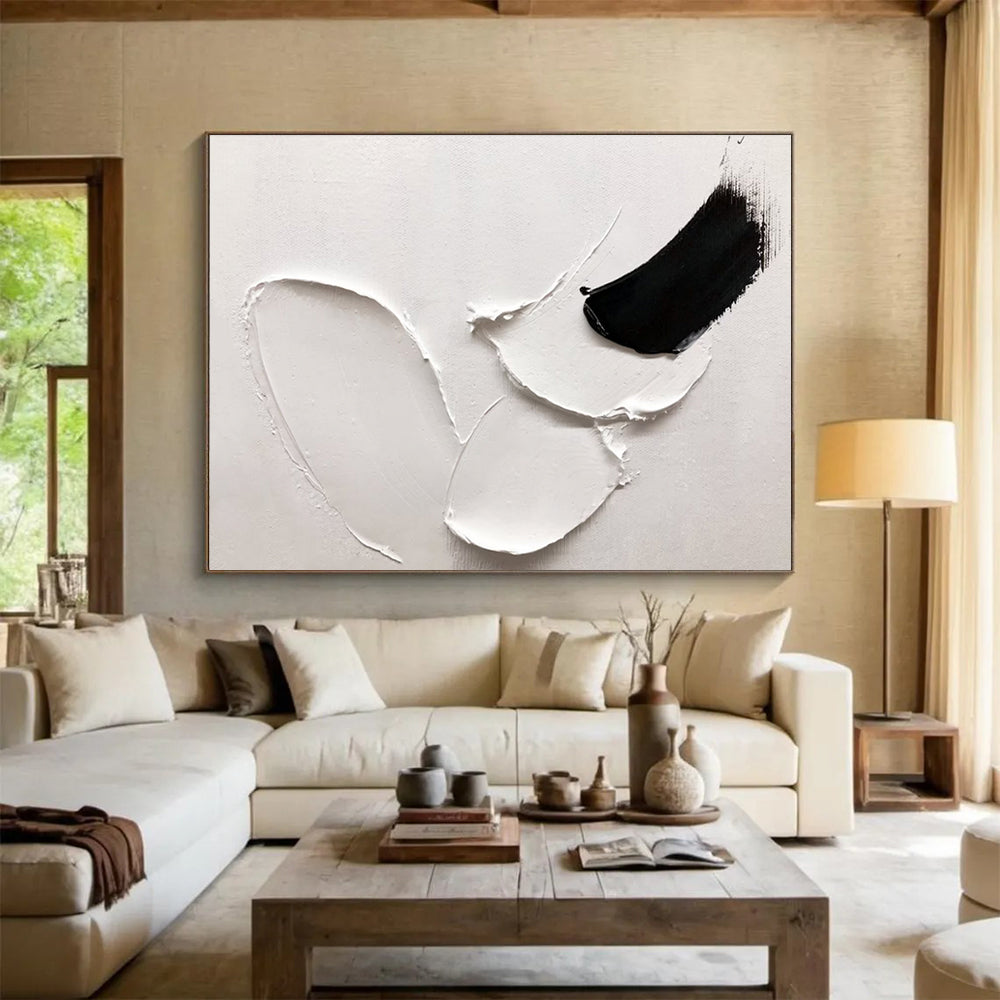 “White - Black Abstract Forms” - Minimalist Oil Painting on Canvas DKS909