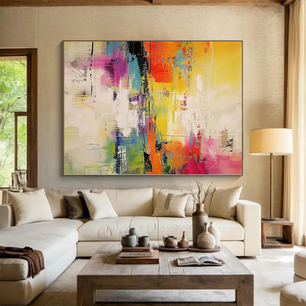 “Vibrant Abstract Landscape in Bright Colors” - Expressive Abstract Painting On Canvas PS0235