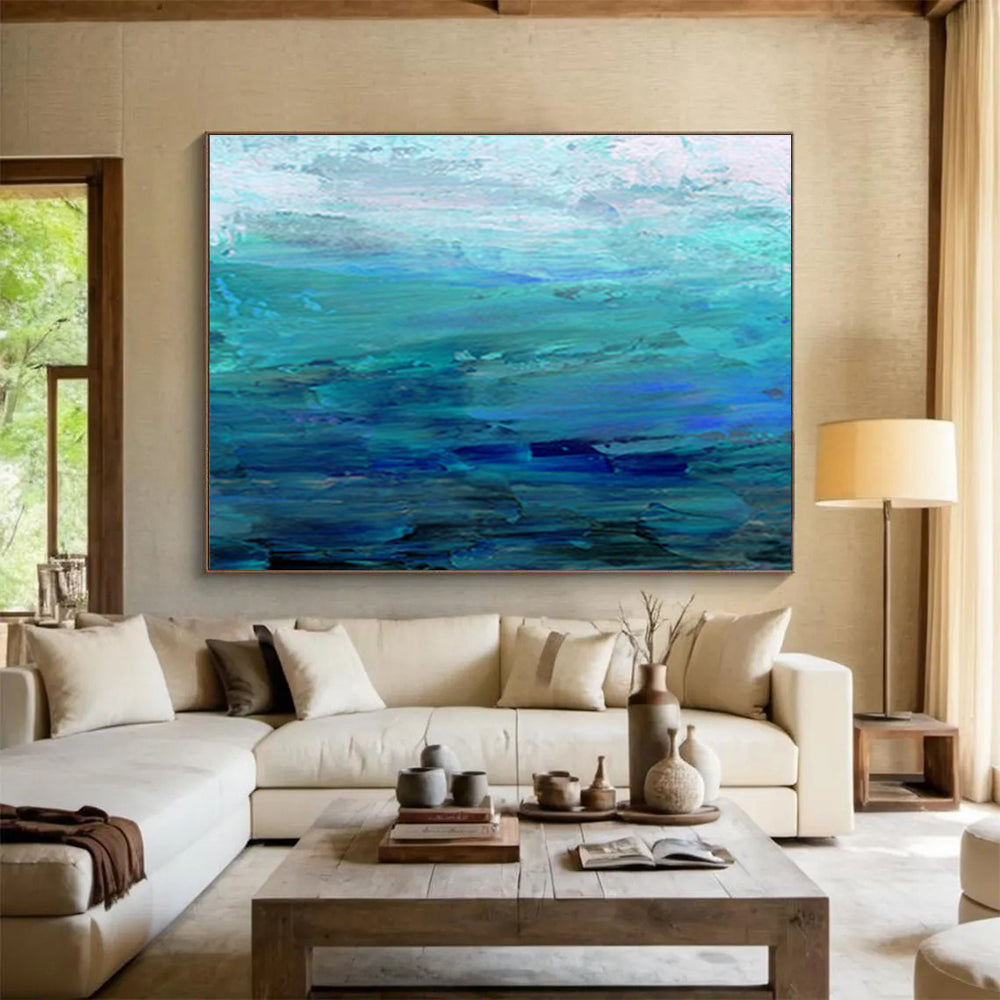 Gradient Blue Seascape - Calming Impressionistic Painting On Canvas DKS377