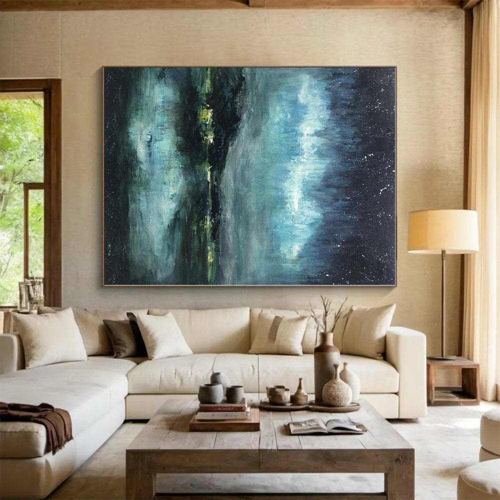 “Night Sky & Aurora Abstract” - Abstract Landscape Painting On Canvas PS0417