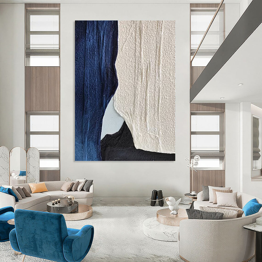 “Blue, White, and Black Textured Layers” - Abstract, Minimalist - Toned Painting On Canvas PT1547