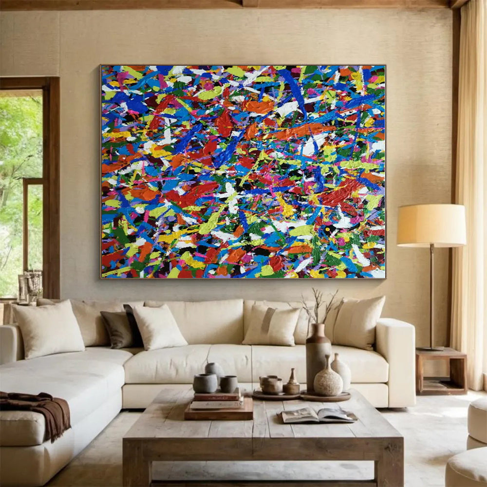 Explosive Color Splashes, "Rainbow Chaos" – Action - Painting Abstract On Canvas PS0899