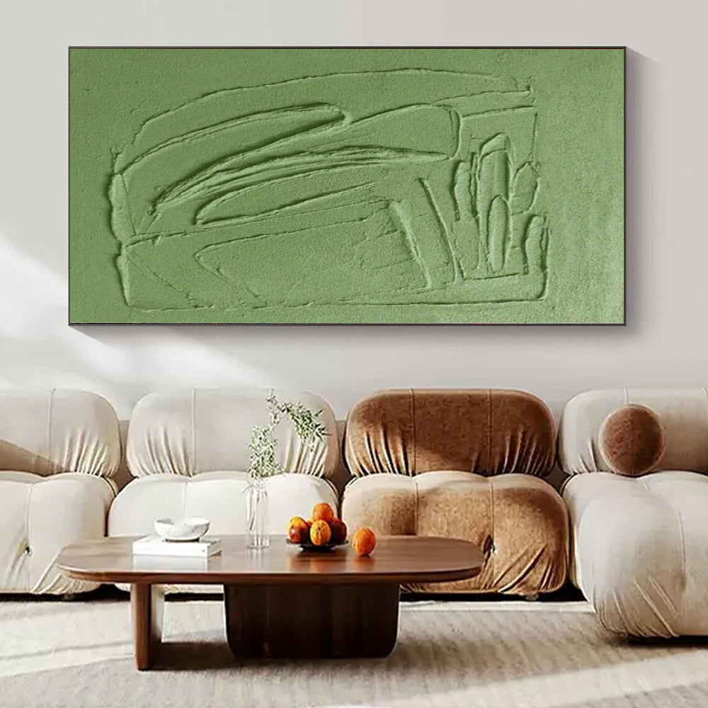 “Textured Green Relief” - Minimalist Abstract Painting On Canvas PS0192