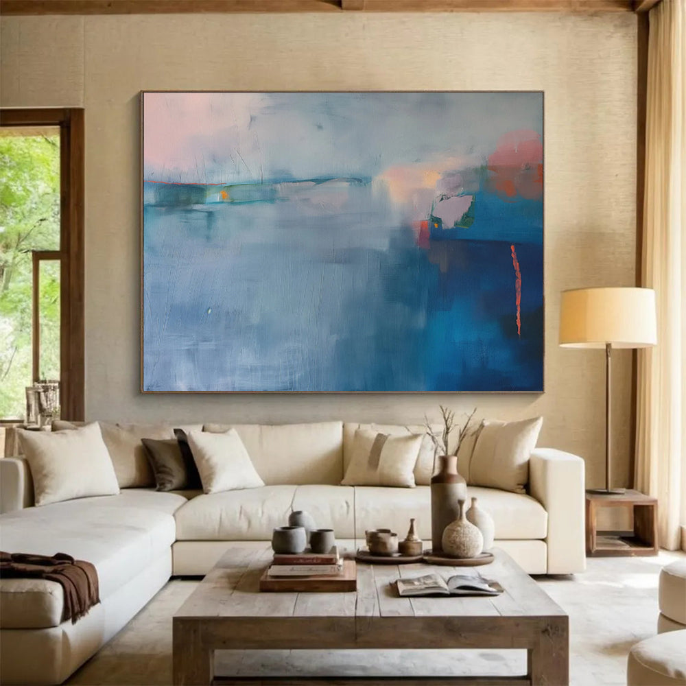 “Muted Blue Landscape” - Abstract Seascape Painting On Canvas DKS477
