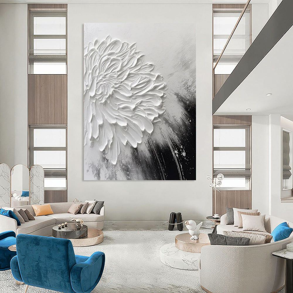 “Textured White Flower” - Impasto Minimalist Painting On Canvas PT2216