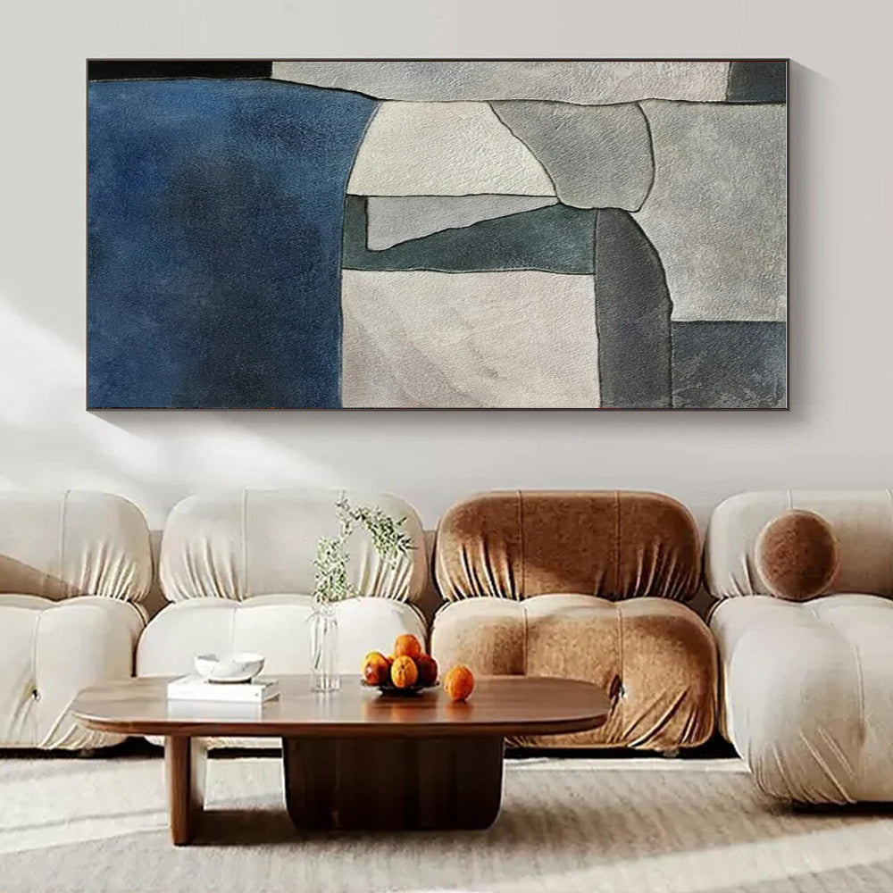 Gray, Blue, White with Geometric Shapes "Modern Mosaic" Abstract Painting On Canvas PS1425