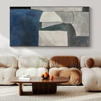 Gray, Blue, White with Geometric Shapes "Modern Mosaic" Abstract Painting On Canvas PS1425