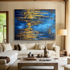 “Blue - Gold Abstract Forest” - Blue, Gold Abstract Painting On Canvas PS0449