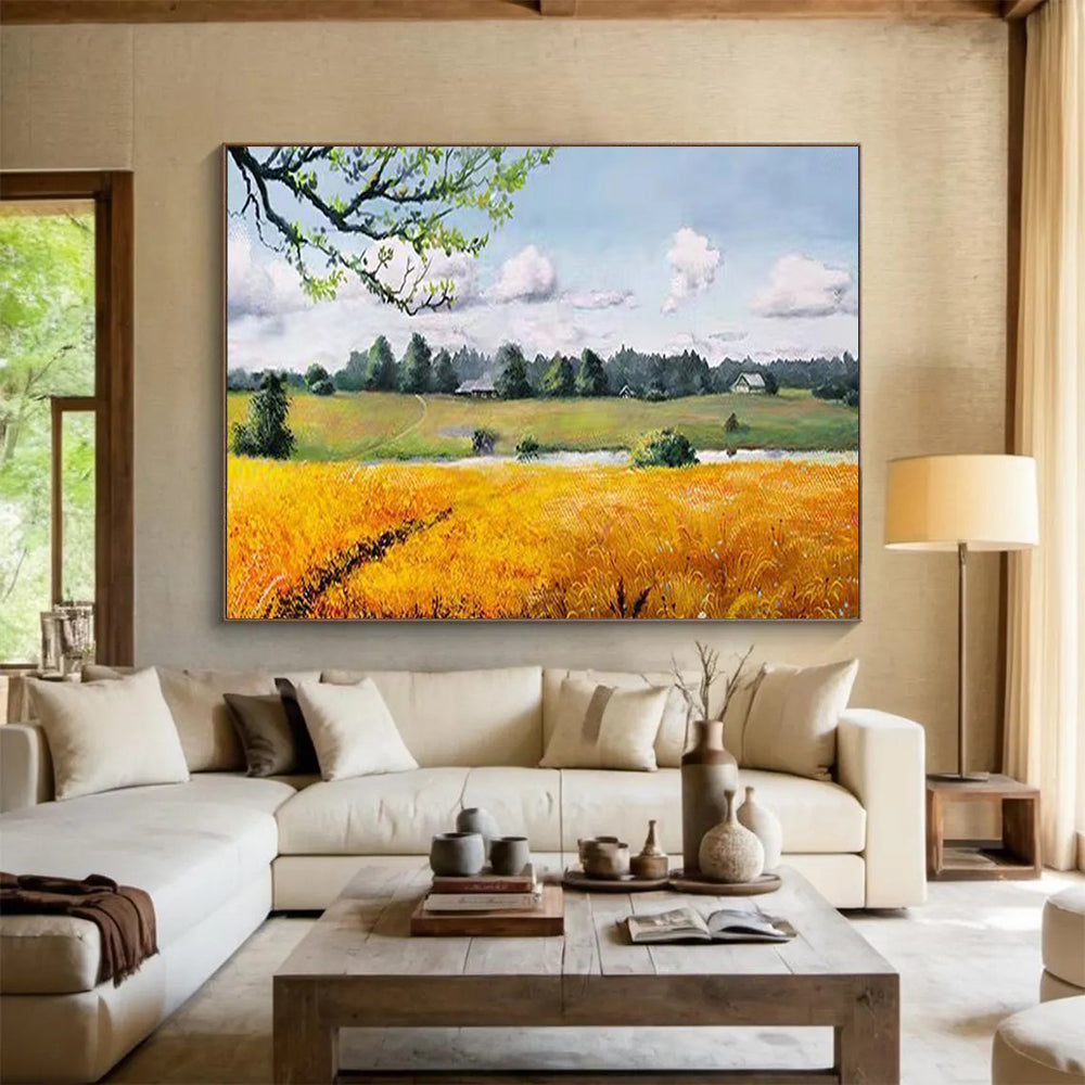 “Sunny Rural Field” - Realistic Landscape Painting On Canvas PT208