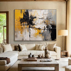 “Yellow, Black, and White Abstract Textures” - Modern Abstract Painting On Canvas PT085