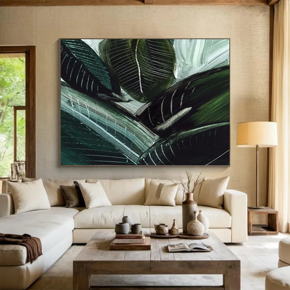“Dark Green Leafy Abstract” - Botanical Abstract Painting On Canvas PT144