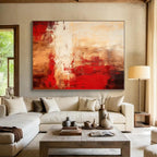 “Red - Beige Abstract Landscape” - Red, Beige Abstract Painting On Canvas PS0481