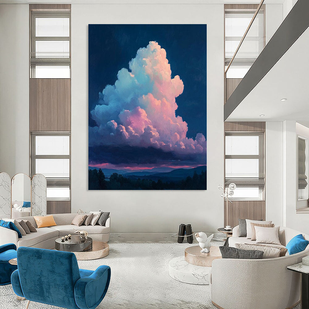 “Pink - Purple Night Clouds” - Impressionistic Sky Painting On Canvas DS009