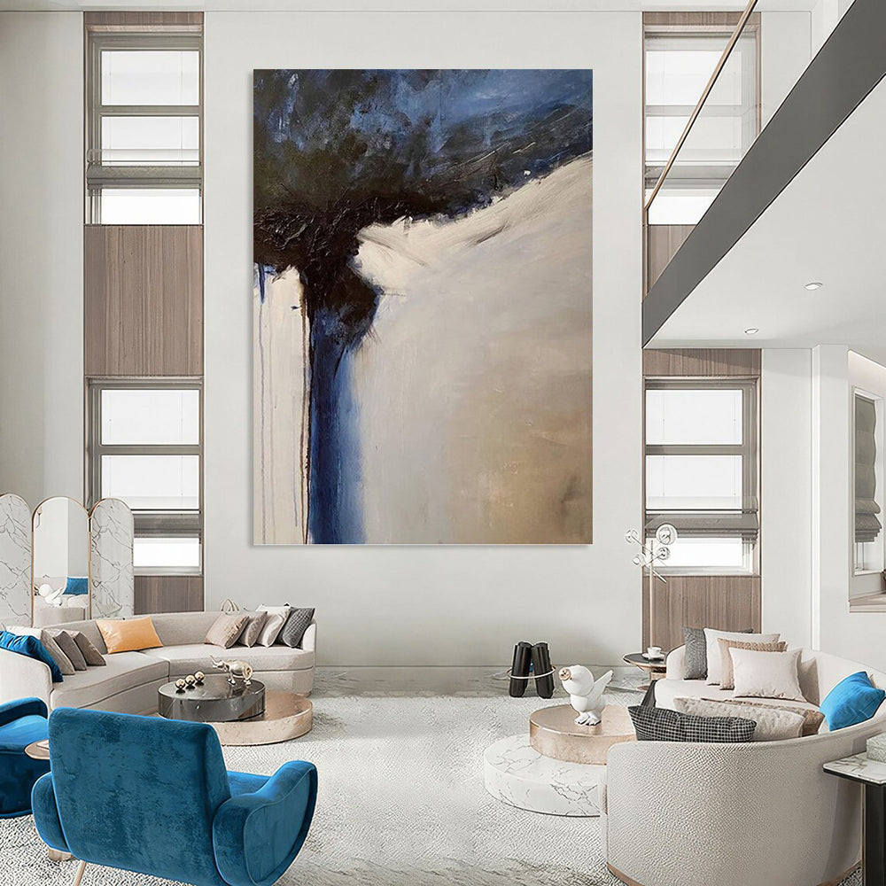 “Blue and White Abstract Flow” - Abstract, Blue - Accented Painting On Canvas PT1499