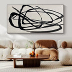 Black and White with Chaotic Curves "Dynamic Chaos" Abstract Painting On Canvas PS1116