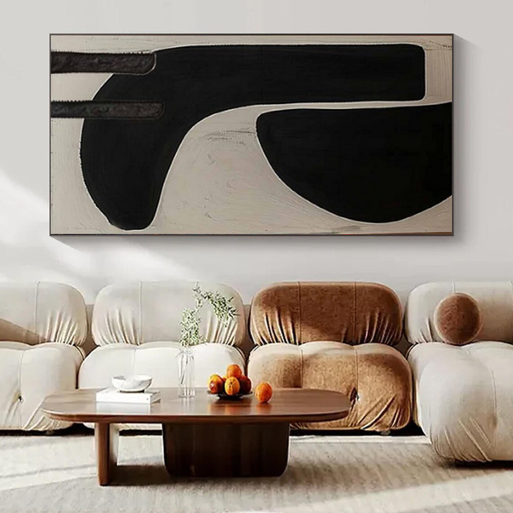 Black and White Organic Shapes "Shadow Play" Minimalist Painting On Canvas PS1073