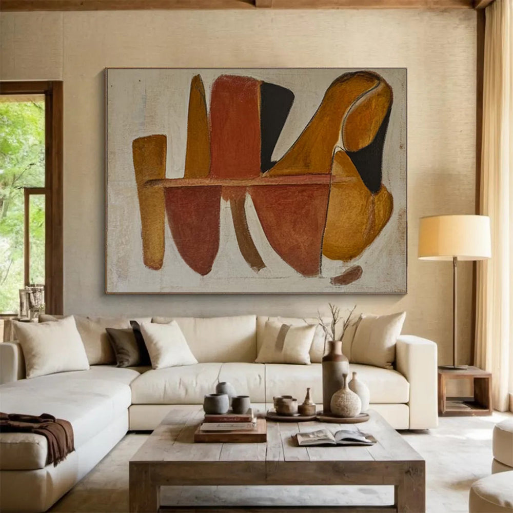 “Abstract Shapes in Earth Tones” - Minimalist Oil Painting on Canvas PT1492