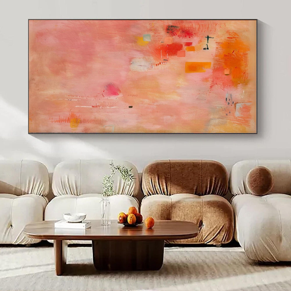 Pink, Orange, Yellow with Playful Shapes "Sunset Confetti" Abstract Painting On Canvas PS1379
