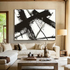 “Monochrome Cross Strokes” - Black, White Abstract Minimalist Painting On Canvas PS0716