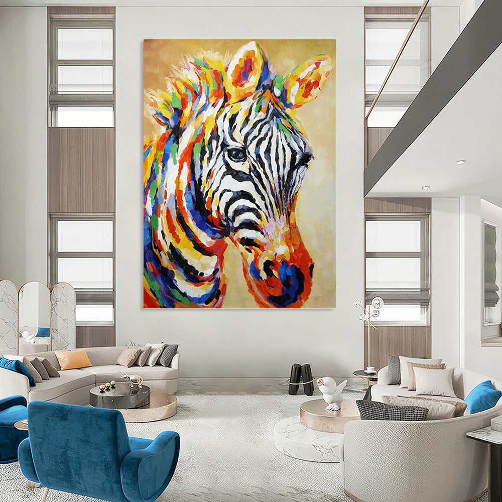 “Colorful Zebra Portrait” - Expressionist - Inspired Animal Painting On Canvas PT1442