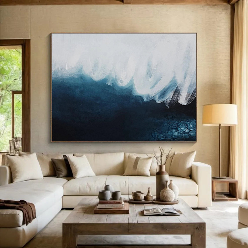 Blue & White Wave Abstract Painting On Canvas DKS039