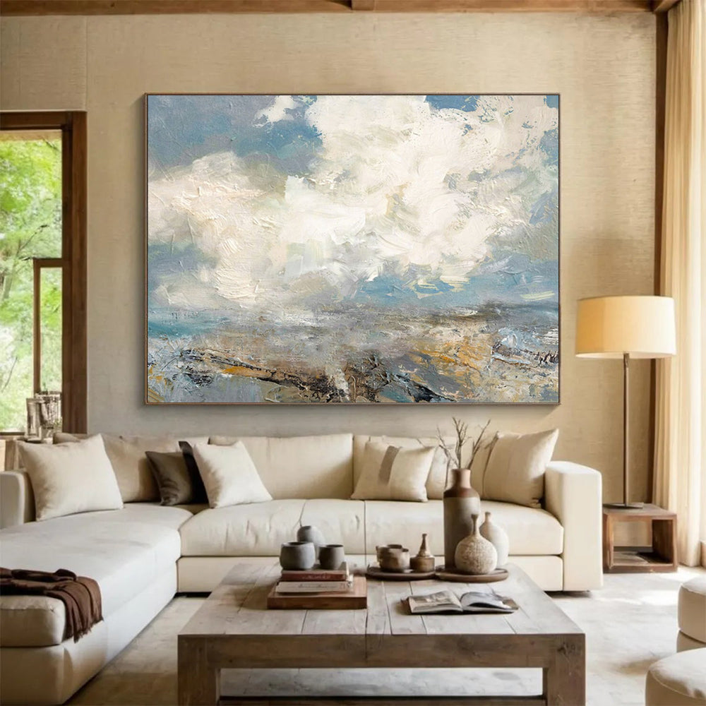 “Blue - Gray Abstract Seascape” - Textured Horizon “Skyline Surf” Painting On Canvas PT1665