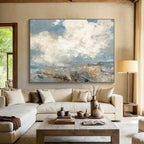 “Blue - Gray Abstract Seascape” - Textured Horizon “Skyline Surf” Painting On Canvas PT1665