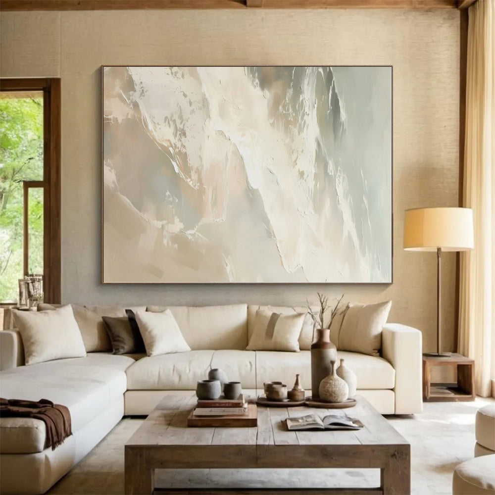 “Soft Beige & White Abstract” - Minimalist Abstract Painting On Canvas PS0421