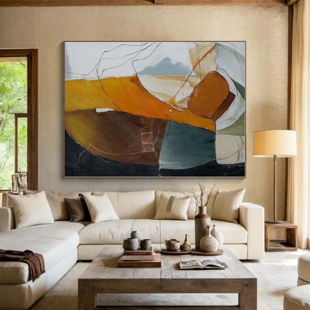 “Colorful Abstract Shapes” - Orange, Green, Blue Abstract Shape Painting On Canvas PS0401