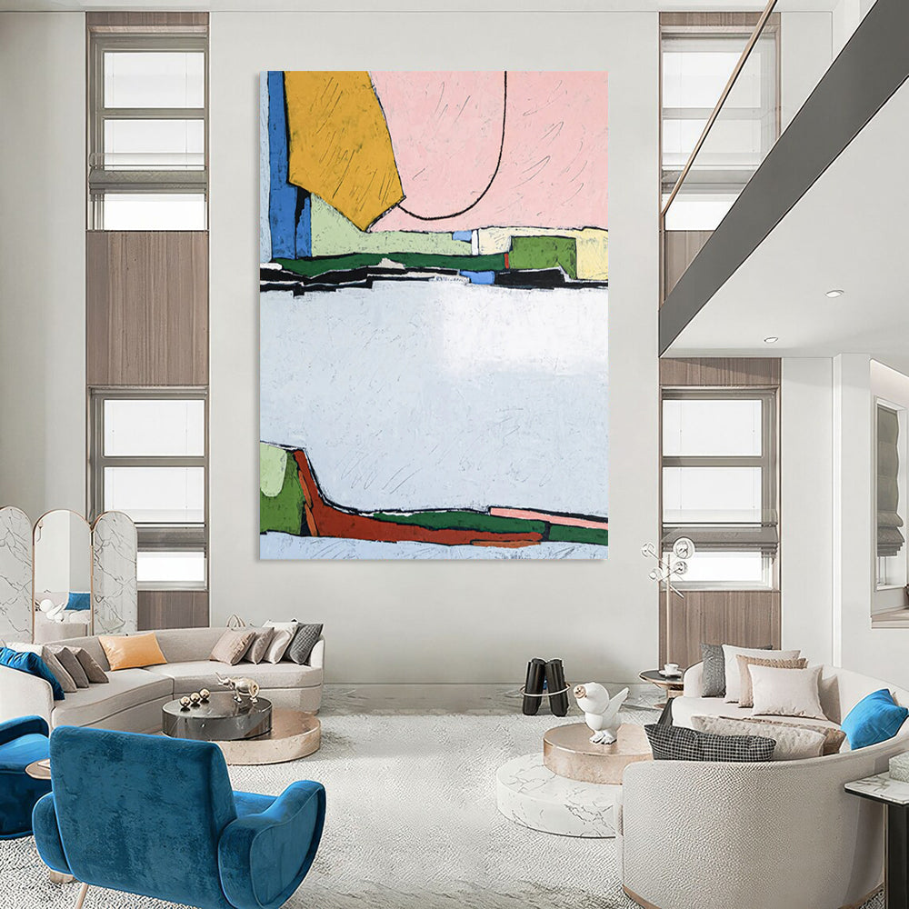“Pastel and Bright Geometric Mix” - Abstract Cityscape Painting On Canvas PT2373