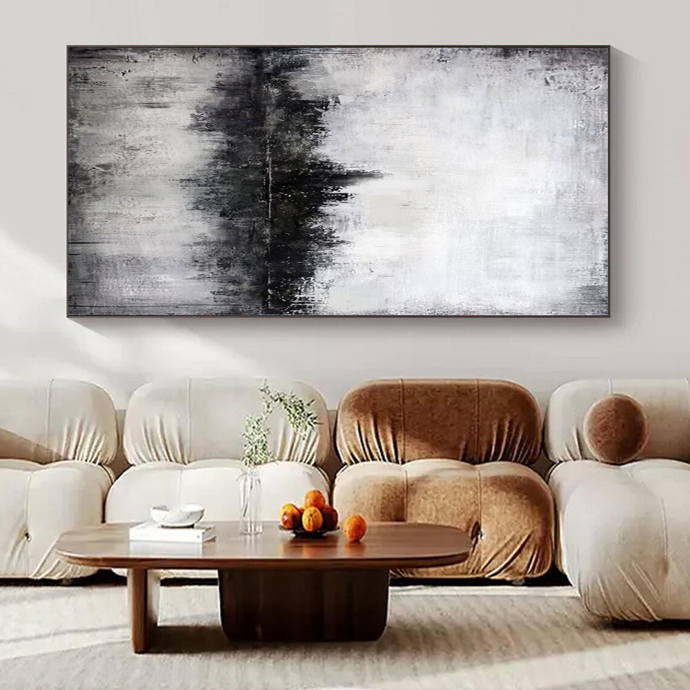 Black, White and Gray with Subtle Landscape Hints "Misty Reflection" Abstract Landscape Painting On Canvas PS1147