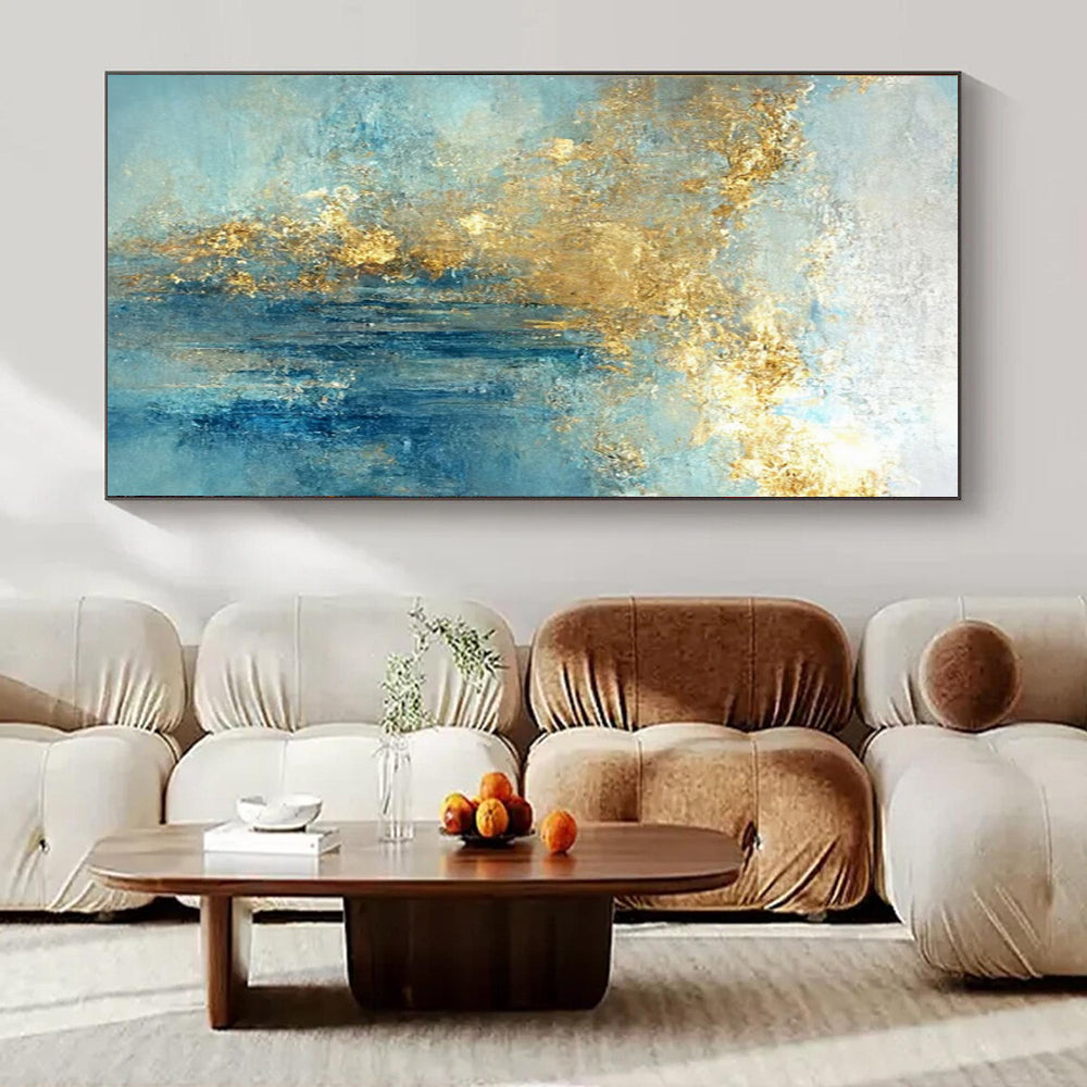 Blue, Gold, and Teal Flowing, "Celestial Current" – Abstract Fluid Painting On Canvas PS1010