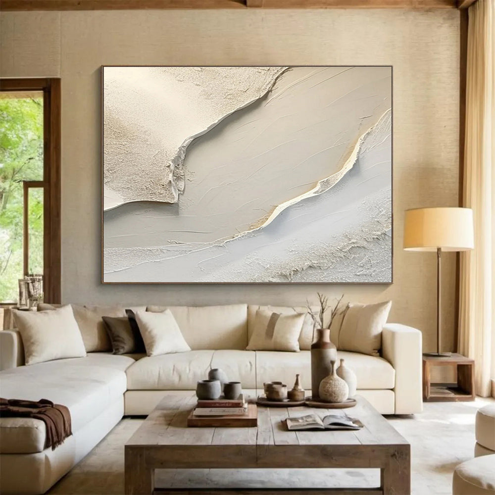 Textured White Abstract Painting On Canvas DKS040