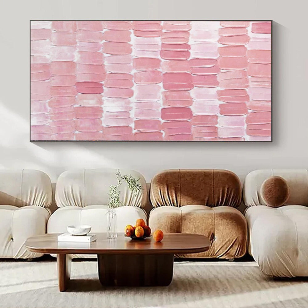 “Pink Textured Squares” - Playful Abstract Painting On Canvas PS0178