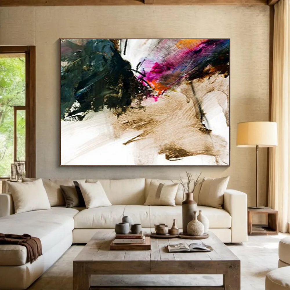 Expressive Color Splash Abstract - Free - form Painting On Canvas DKS376