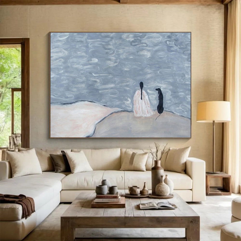 “Solitude by the Water” - Whimsical Figurative Painting On Canvas DKS423