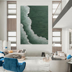 “Green and White Coastal Waves” - Seascape, Green - and - White Painting On Canvas PT1501