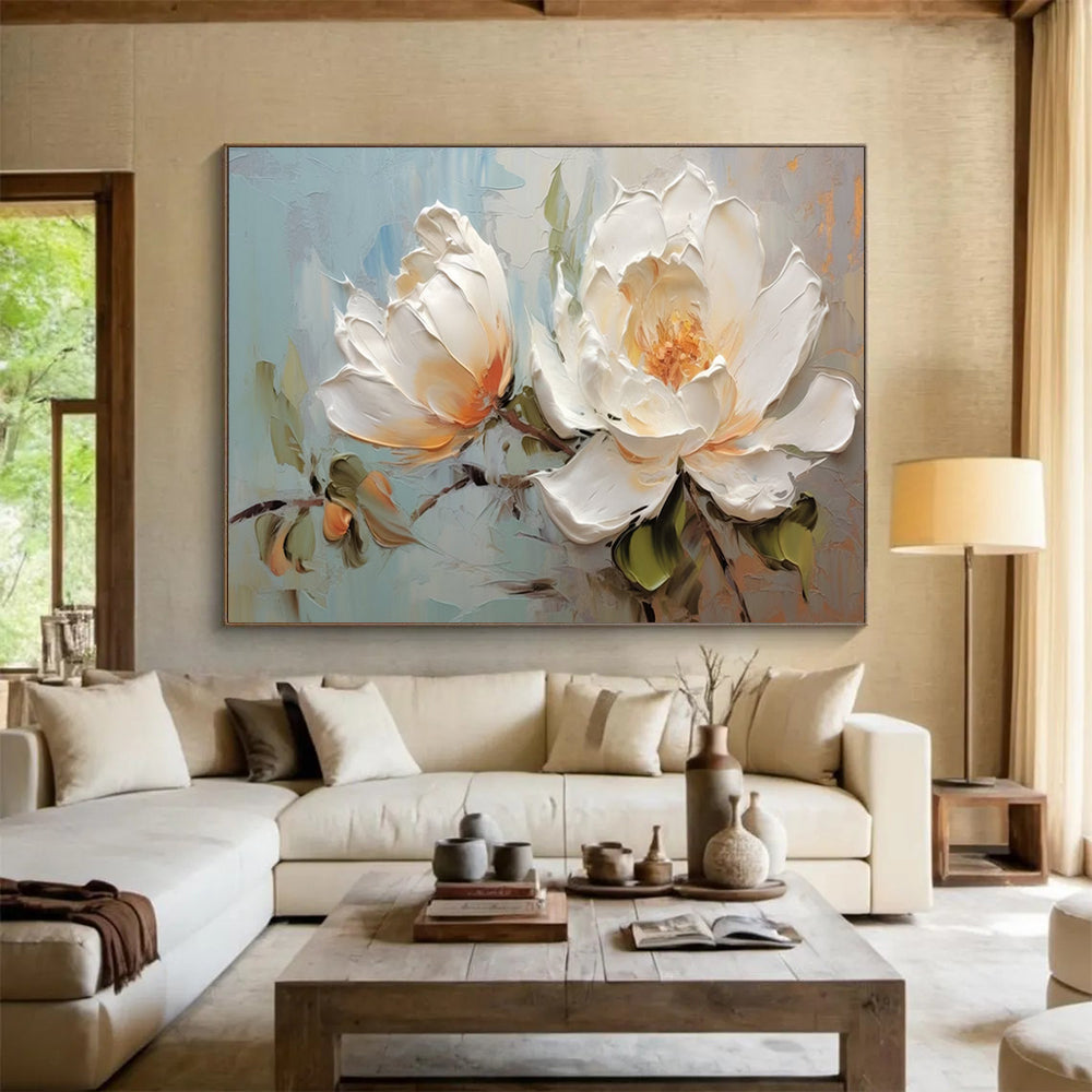 “Textured White Peonies” - Palette - Knife Floral Painting On Canvas PT174