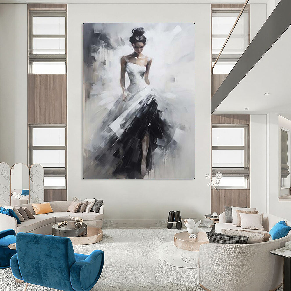 Monochrome Graceful Lady, Impressionistic Style, Painting On Canvas PT2133